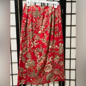 TALBOTS PETITE VINTAGE Red Floral Midi WRAP Skirt WOMEN SIZE 10